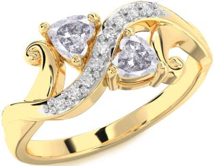 Salt & Pepper Diamond Gold Two Heart Ring