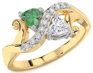 Diamond Gold Silver Two Heart Promise Ring
