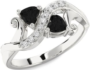 Black Diamond Silver Two Heart Ring