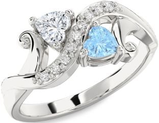 Diamond Silver Two Heart Promise Ring