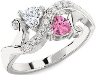 Diamond Silver Two Heart Promise Ring