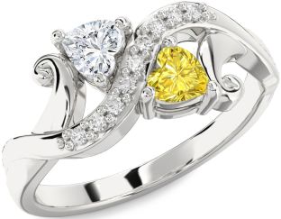 Diamond Silver Two Heart Promise Ring