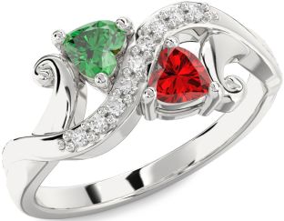 Diamond Silver Two Heart Promise Ring