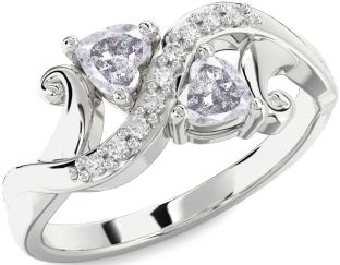 Salt & Pepper Diamond Silver Two Heart Ring
