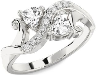 Diamond White Sapphire Silver Two Heart Ring