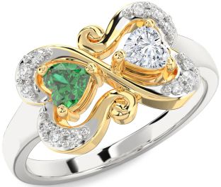 Diamond Gold Silver Two Heart Promise Ring