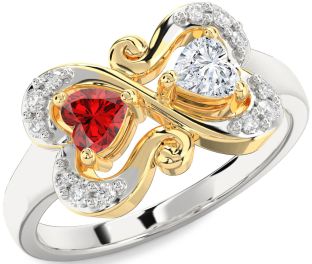 Diamond Silver & 10K gold Two Heart Promise Ring