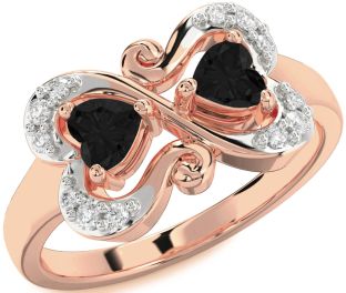Black Diamond Rose Gold Two Heart Ring