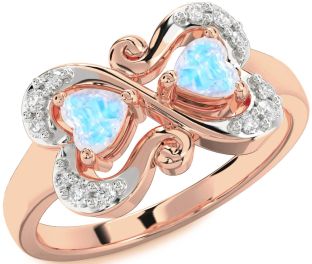 Diamond Moonstone Rose Gold Two Heart Ring