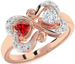 Diamond Rose Gold Two Heart Promise Ring