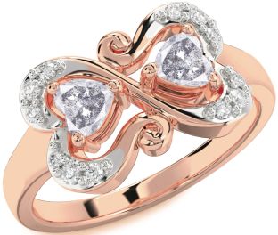 Salt & Pepper Diamond Rose Gold Two Heart Ring