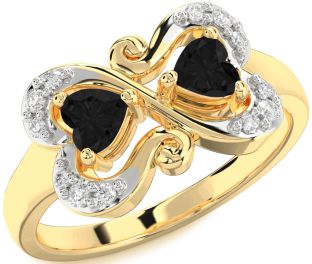 Black Diamond Gold Two Heart Ring