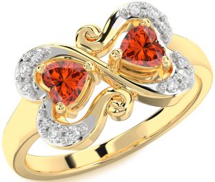 Diamond Fire Opal Gold Two Heart Ring