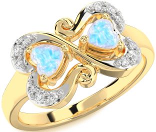 Diamond Moonstone Gold Two Heart Ring