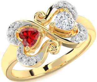 Diamond Gold Silver Two Heart Promise Ring