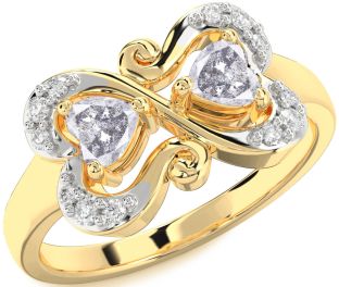 Salt & Pepper Diamond Gold Two Heart Ring