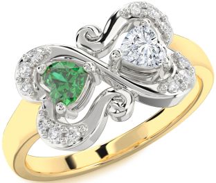 Diamond Gold Silver Two Heart Promise Ring