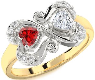 Diamond Gold Silver Two Heart Promise Ring