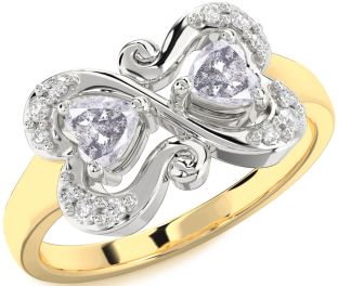 Salt & Pepper Diamond Gold Silver Two Heart Ring