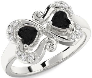 Black Diamond Silver Two Heart Ring