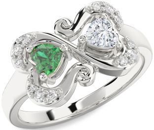 Diamond Silver Two Heart Promise Ring