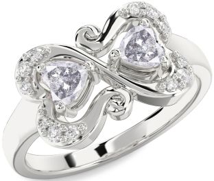 Salt & Pepper Diamond Silver Two Heart Ring