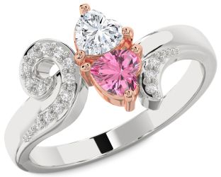 Diamond Silver & 10K Rose Gold Two Heart Promise Ring