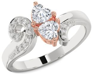 Diamond Platinum & Rose Gold Two Heart Ring