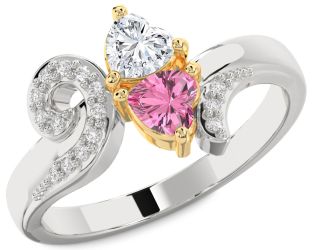 Diamond Silver & 10K gold Two Heart Promise Ring