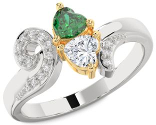Diamond Gold Silver Two Heart Promise Ring