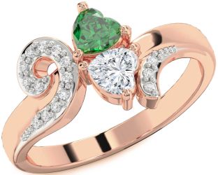 Diamond Rose Gold Silver Two Heart Promise Ring