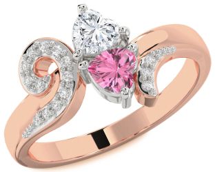Diamond Rose Gold Silver Two Heart Promise Ring