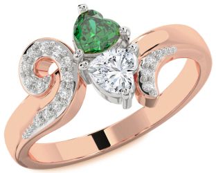Diamond Rose Gold Silver Two Heart Promise Ring
