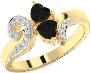 Black Diamond Gold Two Heart Ring