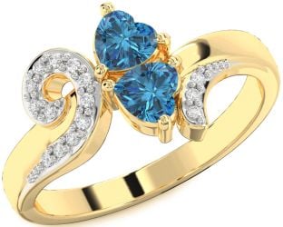 Blue Diamond Gold Two Heart Ring