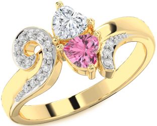 Diamond Gold Silver Two Heart Promise Ring