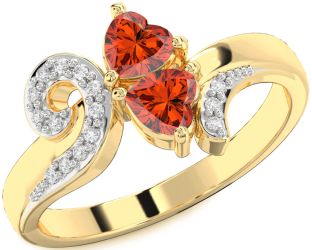 Diamond Fire Opal Gold Two Heart Ring
