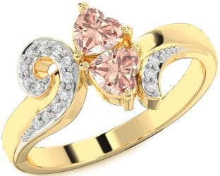 Diamond Morganite Gold Two Heart Ring