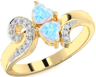 Diamond Moonstone Gold Two Heart Ring
