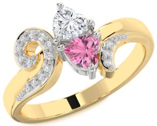 Diamond White Yellow Gold Two Heart Promise Ring