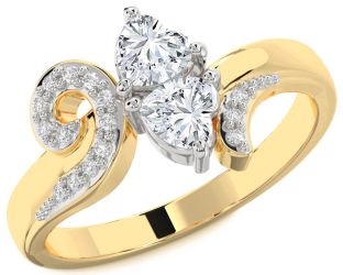 Diamond White Yellow Gold Two Heart Ring
