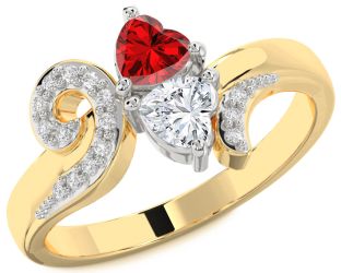 Diamond Emerald Platinum & Yellow Gold Two Heart Birthstone Ring