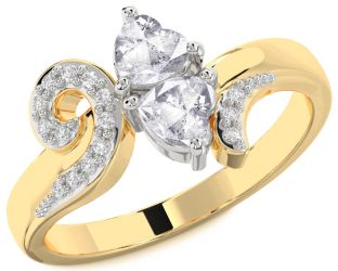 Salt & Pepper Diamond Gold Silver Two Heart Ring