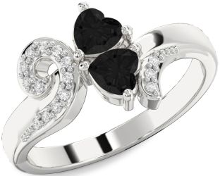 Black Diamond Silver Two Heart Ring
