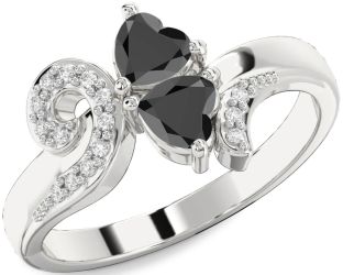 Diamond Black Onyx Silver Two Heart Ring