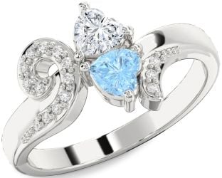 Diamond Silver Two Heart Promise Ring