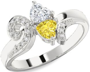 Diamond Silver Two Heart Promise Ring