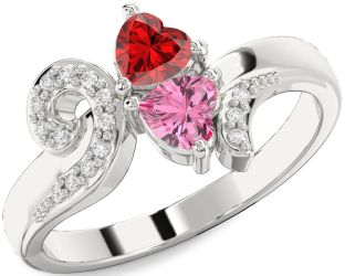 Diamond Silver Two Heart Promise Ring