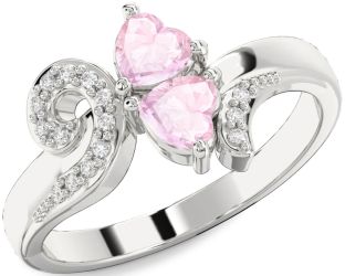 Diamond Rose Quartz Silver Two Heart Ring
