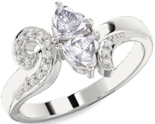 Salt & Pepper Diamond Silver Two Heart Ring
